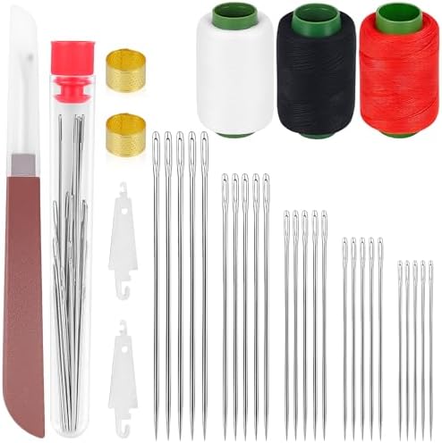 Hysagtek 34 Pcs Steel Sewing Needles Kit - Big Eye Steel Needle for Hand Sewing, Sewing Kit for Adult with Thread Ripper, Needle Threaders, Threads and Thimbles by Hysagtek