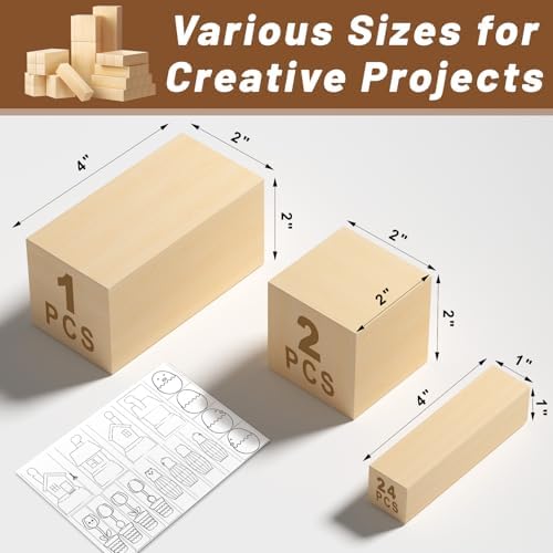27 Pcs Basswood Carving Blocks, Whittling Wood Carving Kit with 3 Different Sizes and Pattern Sticker, Soft Unfinished Wooden Blocks for Crafts Beginners Kids Adults - Image 2