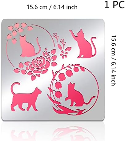 BENECREAT Cat Pattern Stainless Steel Painting Stencils, 6x6 inch Rose Wreath Bellflower Reusable Art Stencil Templates for Wood Burning, DIY Scrapbooking Photo Album - Image 4