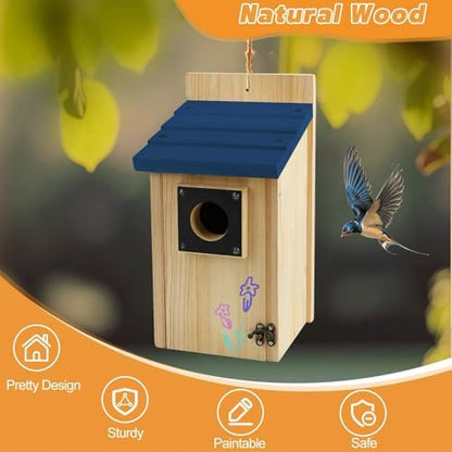 Wooden Bird Houses for Outside with Paint Set, Crafts & DIY Birdhouse Kits for Adults & Kids to Build, Bird House Outdoor for Bluebird Finch Swallow Wren Chickadee - Image 6