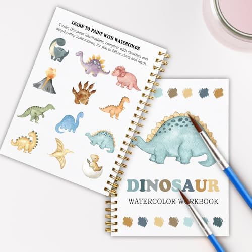 12 Dinosaur Patterns Watercolor Set, Painting Book for Beginners, Fun Family Art Activity Kit, Creative DIY Gift for Adults, Dino Lover Stress Relief Workbook - Image 6