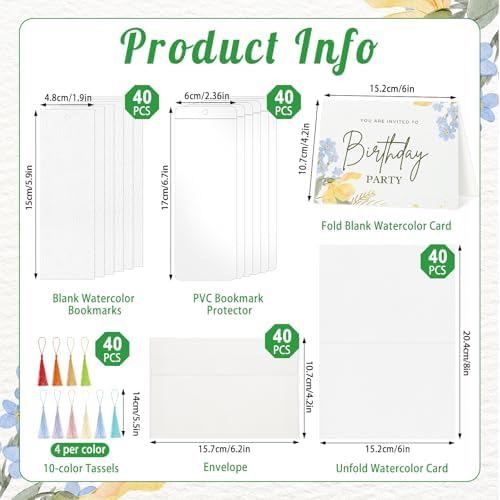 200 Pcs Watercolor Bookmark Making Kit with Cards, Envelopes & Tassels - Image 2