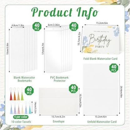 200 Pcs Watercolor Bookmark Making Kit with Cards, Envelopes & Tassels - Image 2