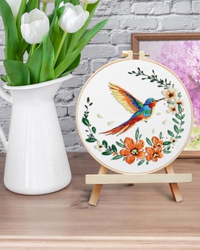 ERKOON Embroidery Kit for Beginners, Hummingbird and Flower Cross Stitch Set for Include Embroidery Cloth Hoops Threads for Craft Lover Hand Stitch (Colorful Hummingbird) - Image 6