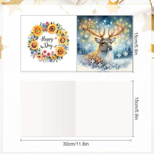 jinglinhh 6pcs Snowy Reindeer Christmas Tree Diamond Art Painting Greeting Cards with Envelopes, DIY Card Making Kits for Adults, Diamond Art Postcards Christmas Cards Craft Gifts - Image 2