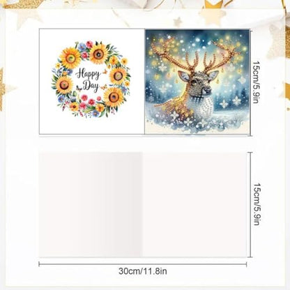 jinglinhh 6pcs Snowy Reindeer Christmas Tree Diamond Art Painting Greeting Cards with Envelopes, DIY Card Making Kits for Adults, Diamond Art Postcards Christmas Cards Craft Gifts - Image 2