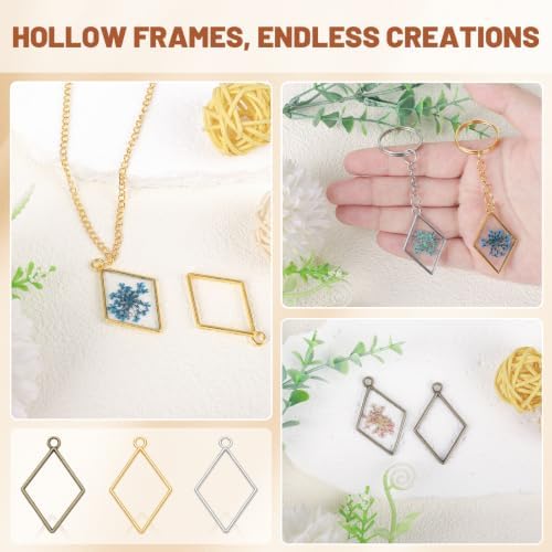 Gartful 30PCS Open Back Bezel for Resin, Hollow Frame Pendants, for Resin Casting, DIY Jewelry Making Supplies, Rhombus Shape - Image 4