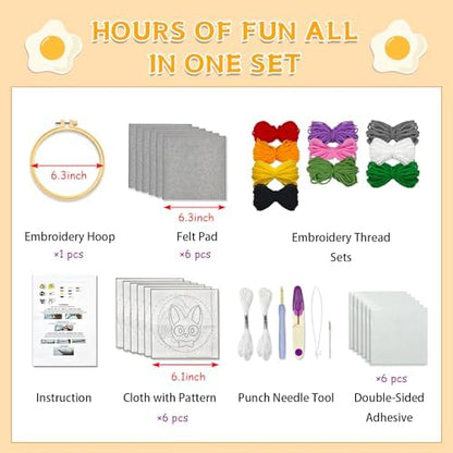 PUNICA Punch Needle Kit for Beginners, Kids & Adults Coaster Set of 6, Easy DIY Embroidery Set Starter Craft Gift with Cute Cartoon Decoration - Image 6