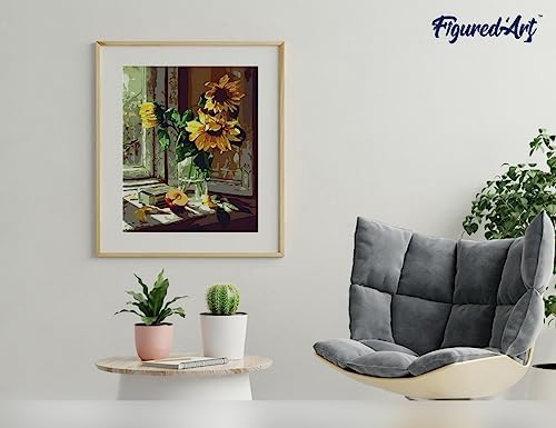Figured'Art Paint by Numbers for Adults Sunflowers and Apple in Front of The Window 16"x20" - Craft Art Painting Rolled Canvas with DIY Wooden Frame - Image 4