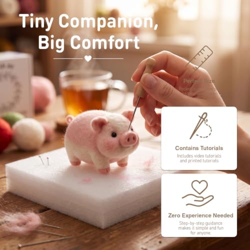 DIY Needle Felting Kit Cute Pink Pig – Needle Felting Starter Kit with Fiber Roving, Needles, Felting Pad & Instructions | Felted Farm Animal Kit for Beginners Adults | DIY Craft Gift Home Decoration - Image 5