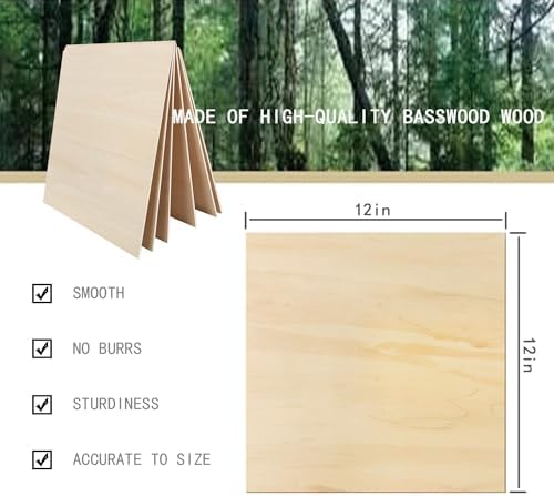 Cassny Unfinished Wood Pieces,30 Pack Basswood Sheets 1/16,Basswood Plywood Wood Sheets for Crafts,Perfect for Painting,Drawing,Laser，Engraving, Burning and CNC Cutting (12 x 12 inch-1.5mm) - Image 2