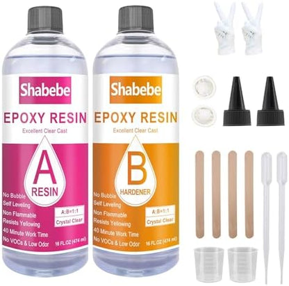 Epoxy Resin, 32OZ Epoxy Resin Crystal Clear, Not-Yellowing No-Bubble, Self Leveling Easy Pour/Mix 1:1 Casting Kit & Coating for DIY Jewelry Making, Art Resina Clear Crafts, Molds, River Tables by Shabebe%E2%80%93SealProtectLikeaPro