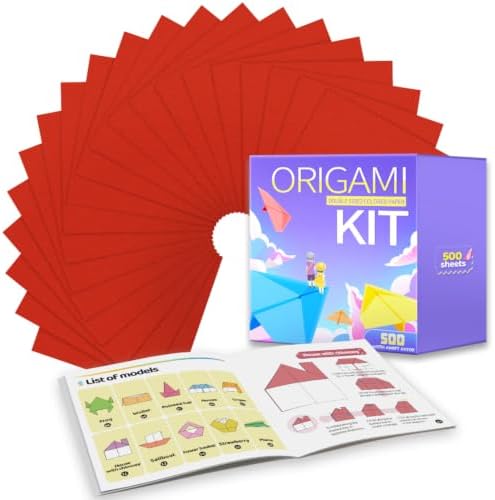 Praisebank Red Origami Paper, 500pcs 6x6 inch, Double Sided Color, Origami Kit with Guide instruction for Crafts by Praisebank