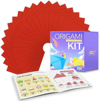 Praisebank Red Origami Paper, 500pcs 6x6 inch, Double Sided Color, Origami Kit with Guide instruction for Crafts by Praisebank