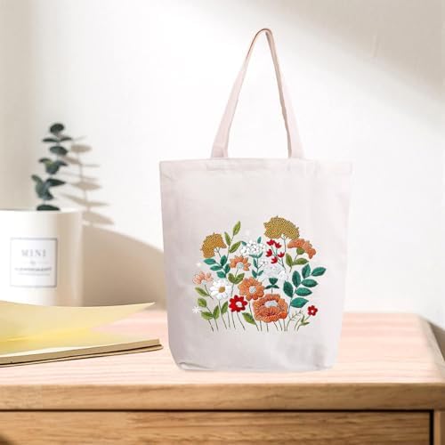 MAMUNU Canvas Tote Bag Embroidery Kit with Pattern for Beginners, Arts and DIY Crafts Kits for Adults, Include Instructions Embroidery Bag, Embroidery Hoops, Color Threads and Tool - Image 7