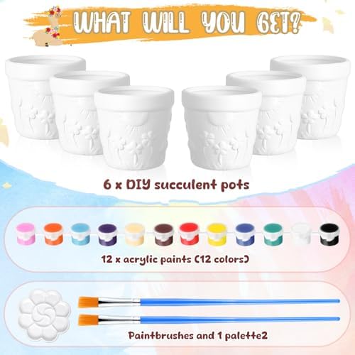 Pasimy 6 Set Ceramics to Paint DIY Succulent Planter Pots, Classic - Image 3