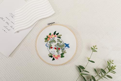 Looples Embroidery Kit for Beginners and Adults with Video Tutorials - Complete Embroidery Starter Kit with 3 Stamped Floral Patterns, Hoops, Threads, Needles, and Instructions (Car, Globe and Camera) - Image 6