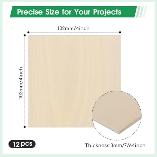 12 Pack Basswood Sheets 4"×4"×7/64" Unfinished Plywood Sheet - Image 2