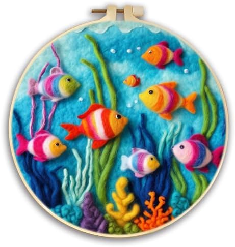 Zovylks Needle Felting Kit for Adults, 7.9 Inch Wool Felt Painting DIY Craft Set for Beginners, Needle Felt Starter Kit with Picture Frame, Foam Pad, Finger Cot (Goldfish) by Unknown