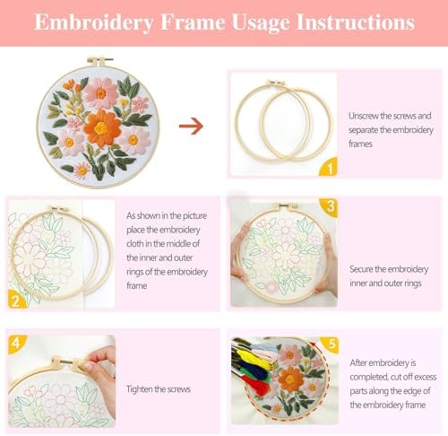 FEIYUENO 3 Sets Flowers Embroidery Kit for Beginner Adults (Sunflower) - Image 4