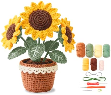 ADDZRZR Easy Crochet Sunflower Kit for Beginners Adults,Includes 8 Yarns,7 Crochet Hooks & More, Beginner Crochet and Knitting Kits for Adults & Teens by Unknown