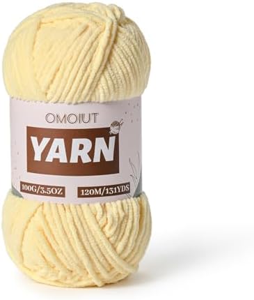 Plush Chenille Chunky Crochet Yarn - Baby Yarn for Crocheting Soft - Velvet Yarns Knitting for Blankets Crafts - Fluffy Amigurumi Yarns 100g / 131yd (Yellowish) by OMoiut
