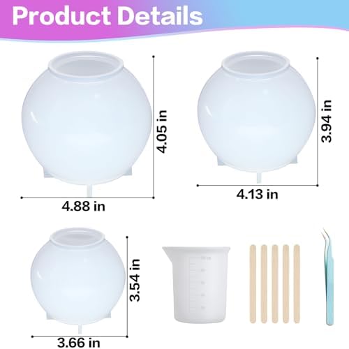 Large Sphere Resin Mold Silicone,3 pcs 4.8'' 4.1'' 3.6'' Globe Epoxy Mold - Image 2