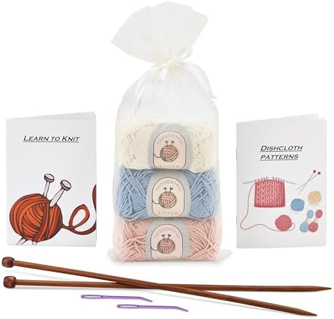 Thoughtful Stitch Knitting Kit for Beginners Adults & Kid Friendly- Complete Knitting Kit - Learn to Knit Yarn Set with Tutorial Book for Adult Hobbies - 100% Cotton Wool & Bamboo Knitting Needle - Image 5