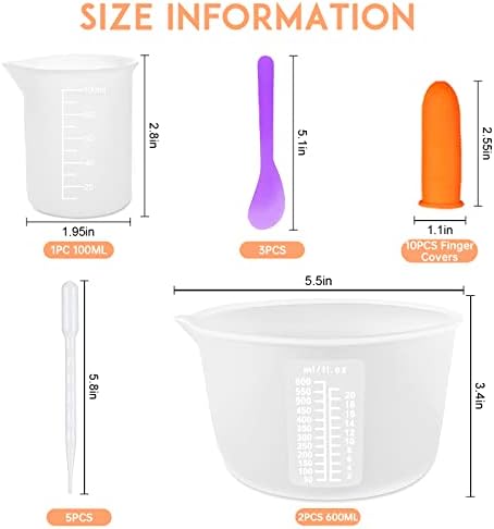 Silicone Resin Measuring Cups, 600ml with Stir Sticks - Image 3
