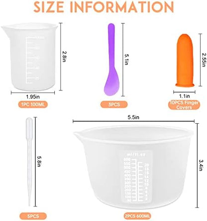 Silicone Resin Measuring Cups, 600ml with Stir Sticks - Image 3