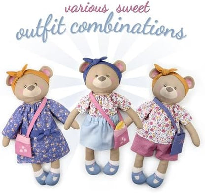 kullaloo – Cut & Sew Fabric Panel – Pre-Printed Patterns on Cotton Fabric – Rag Doll Sewing Kit with Clothes – Betsy Bear Doll Sewing Pattern – incl. Video Instructions - Image 3
