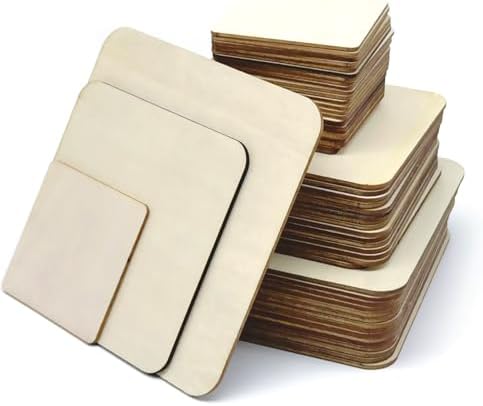 48 Piece Unfinished Blank Wood Sheets,3 Different Size Wood Square Slices Cutouts for Wood Burning Projects, Decoration DIY Wooden Craft Art Supplies by SPKESE