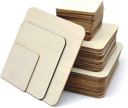 48 Piece Unfinished Blank Wood Sheets,3 Different Size Wood Square Slices Cutouts for Wood Burning Projects, Decoration DIY Wooden Craft Art Supplies by SPKESE