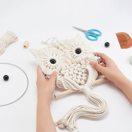 FREEBLOSS Macrame Owl Kit for Beginners Macrame Wall Hanging Kit DIY Macrame Kit with Video Tutorial Macrame Hanging Decor for Adults Gift, Naturally white - Image 5