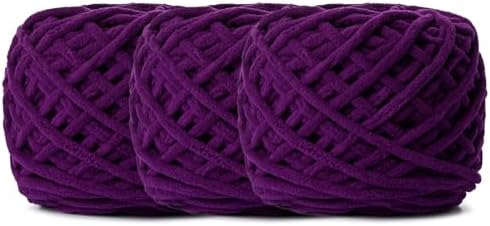 3 Pack Plush Chenille Chunky Yarn 100g (49.2yd) - Fluffy Velvet Yarn Crochet for Blanket Knitting and Crocheting - Baby Yarns for Crocheting Soft - Amigurumi Yarns (3 Deep Purple) by OMoiut
