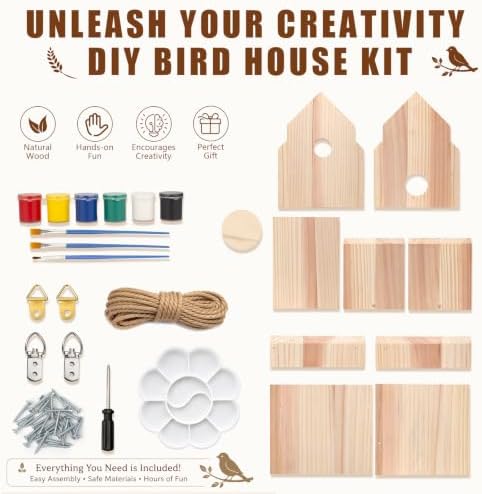 Bird House Kit, Large DIY Wooden Birdhouse Kits Including Paints and Brushes, Arts and Crafts Painting Kits for Kids, for Garden Yard Decor Gifts - Image 3