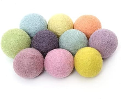 Glaciart One Felt Balls, Felt Pom Poms (10 Pieces) 4 Centimeters - 1.6 Inch, Handmade Felted 5 Pastel Colors Balls for Cats, Felting and Garland by GlaciartOne