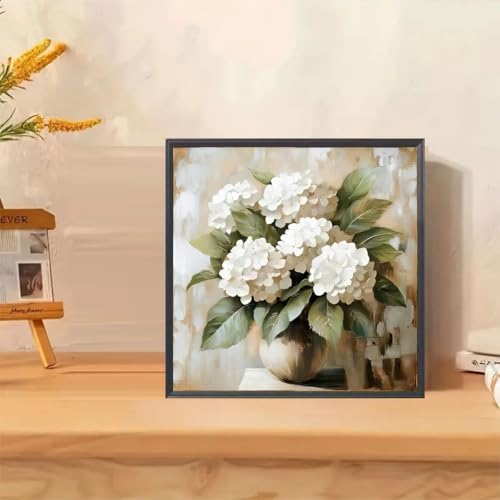 GEMFAMILY Hydrangea Paint by Numbers Kit for Adults,White Hydrangea Oil Painting Kit Adult Paint by Number Kits on Canvas,DIY Painting Art by Numbers for Home Wall Decor 16 x 16 Inch - Image 2