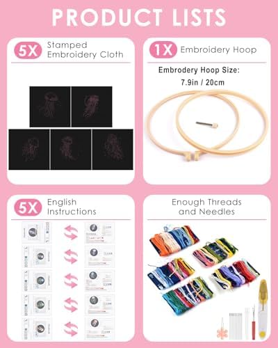 TINDTOP 5 Pack Embroidery Kit for Adult, Embroidery DIY Starter Kit - Image 2