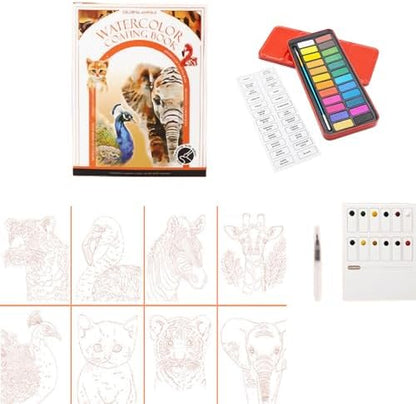 RGBMIX Watercolor Coloring Book for Adults Stress Relief Foldable Painting Pad with 24-Color Paint (Animals) by Unknown