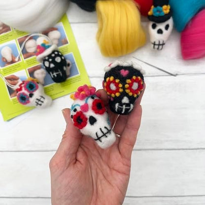 Bergin & Bath Needle Felting kit - Sugar Skulls. Learn to Make Five Cute Skull Decorations from Natural Wool Fibres. for Halloween, Cinco de Mayo and More Celebrations. - Image 6