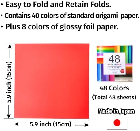 Japanese Origami Paper Includes Metallic Foil Type, 48 Colors (48 Sheets) - Image 2