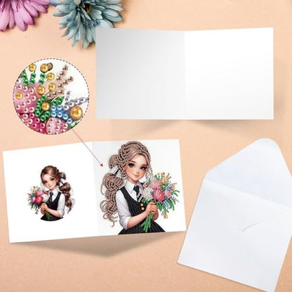 MVVMTOP 6pcs Diamond Art Painting Greeting Card, DIY Flower Diamond Art Greeting Card for Blessing and Wishe Special Shaped Diamond Arts Crafts for Birthday Thanksgiving Day - Image 7