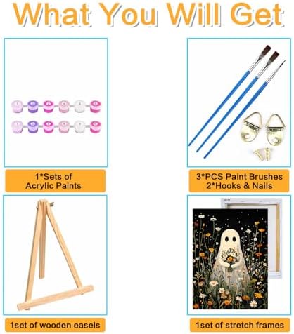 Halloween Framed Paint by Numbers Kits for Adults 12x16in with Wooden Easel - Image 5