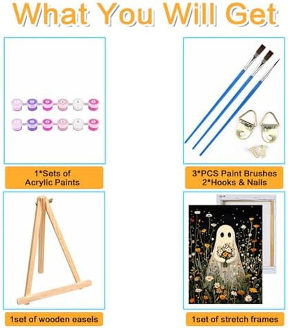 Halloween Framed Paint by Numbers Kits for Adults 12x16in with Wooden Easel - Image 5