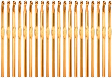 uxcell 20Pcs Aluminum Crochet Hook 6.0mm US Size J (Size 10) Knitting Needles for DIY Craft Yarn Gold Tone by uxcell