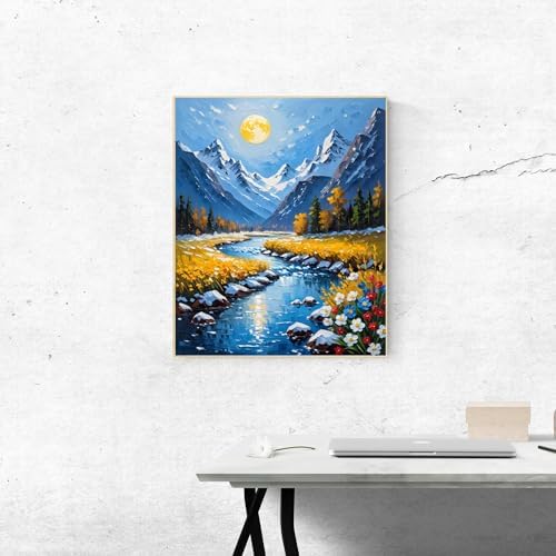 ldazao Mountain Paint by Numbers Kit for Adults Beginner Scenery Adult Paint by Number Kits Canvas Adults' Paint-by-Number DIY Oil Painting Kits for Gift Home Wall Decor 16x20 Inch - Image 4
