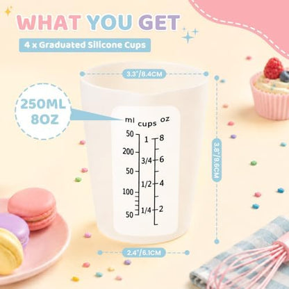 4Pcs Silicone Resin Mixing Measuring Cups 250ml / 8oz for Resin Supplies, Easy-to-Read Black Marks, Non-Stick Reusable Silicone Pouring Cups for Epoxy Mixing - Image 2