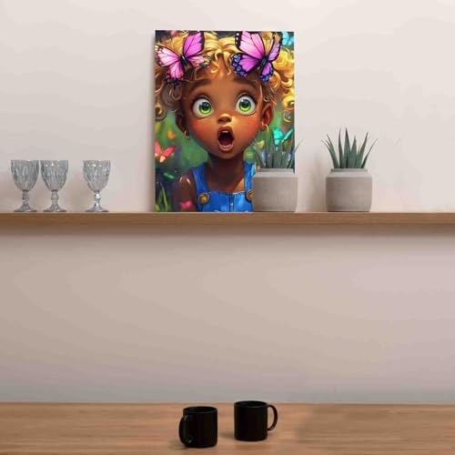 DIY Paint by Numbers for Adults African Young Girl Painting Acrylic Paint DIY Oil Painting Cute Child Painting Kits African American Expression Canvas Art Living Room Decor 16x20 Inch（Without Frame - Image 2