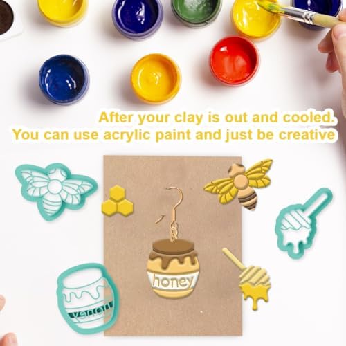 beinkmake 15Pcs Bees Polymer Clay Cutters Clay Earrings Cutters Flower Honey Beehive Jars Polymer Jewelry Cutter for Earrings Making Birthday Party DIY Supplies - Image 5